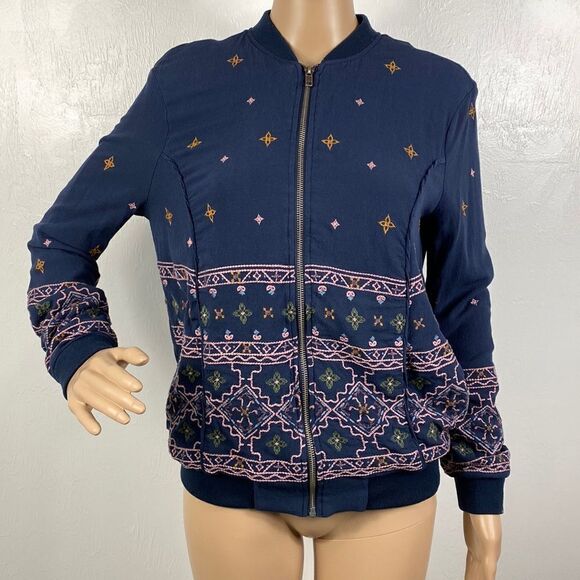 Knox Rose boho style embroidered lightweight zip up bomber jacket size S - Picture 1 of 8